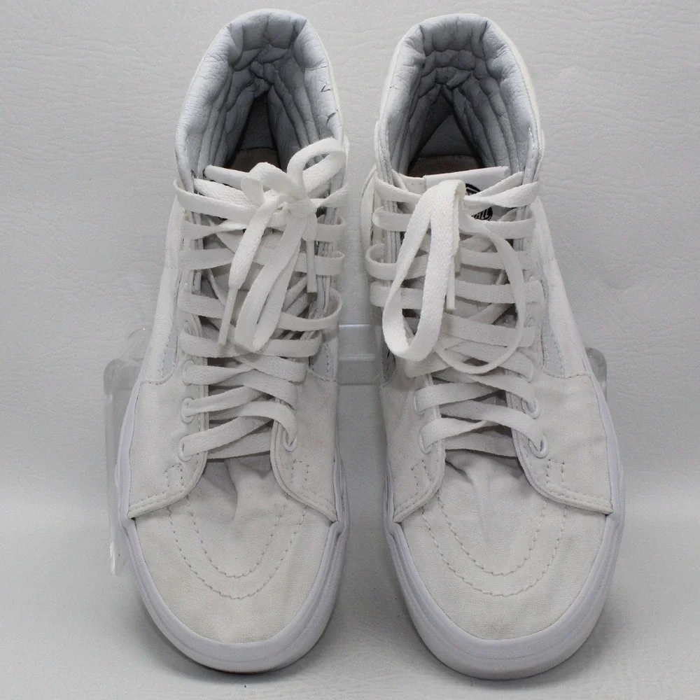 Vans Sk8-Hi High Top Sneakers White Canvas Leather Mens 5.5 Womens‎ 7.0 500714